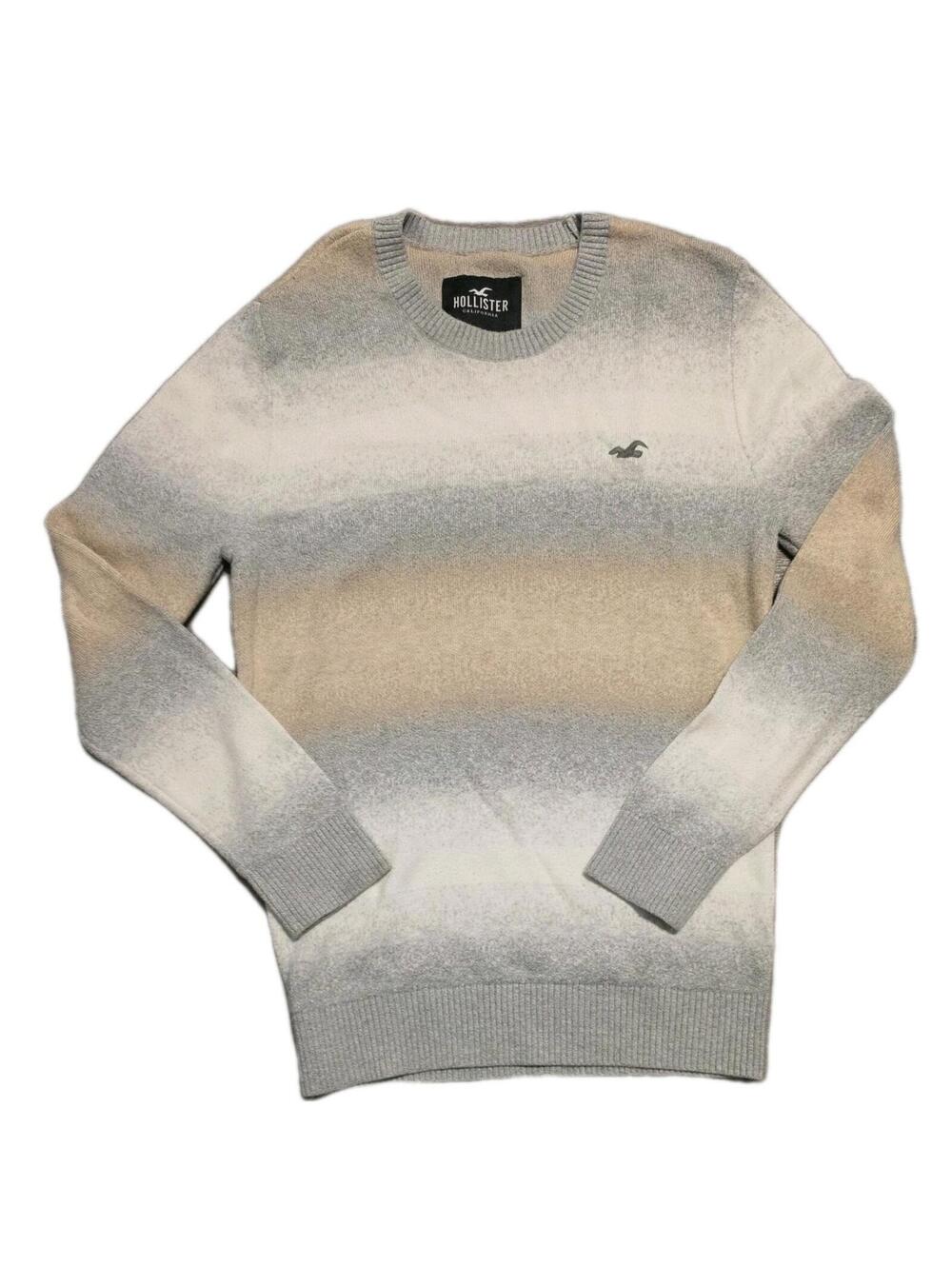 Hollister Women's  Size  XS Hombre Gray Tan White Sweater w Logo Viscose blend